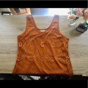 Golden Orange Lace Tank-Top